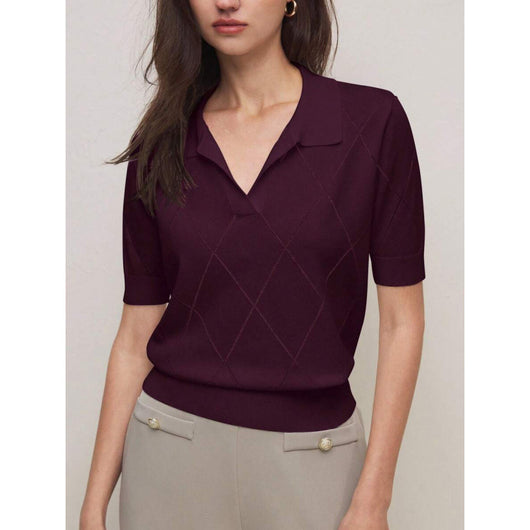 Suéter Cuello Alto Punto Diamante Manga Corta para Mujer - Image 10