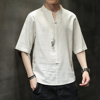 Blusa de Lino con Bordado, Cuello V y Mangas Cortas - Image 9