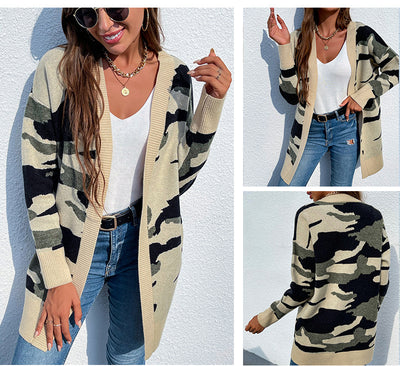 Cardigan Suéter Tejido Camuflaje para Mujer - Largo y Versátil - Image 6