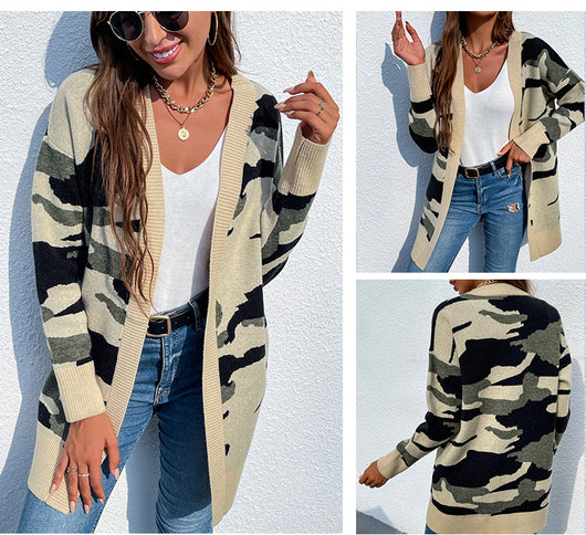 Cardigan Suéter Tejido Camuflaje para Mujer - Largo y Versátil - Image 6