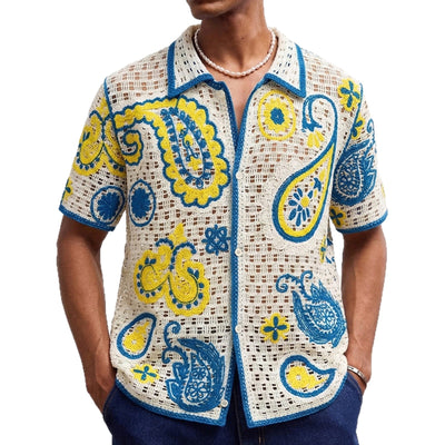 Polo Cardigan de Punto Calado Étnico Retro para Hombre - Image 5