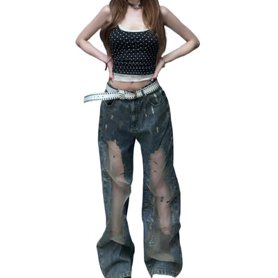 Jeans Rotos Vintage Lavado Desteñido con Detalles Calados para Mujer - Image 6