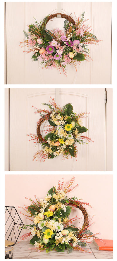 Corona Decorativa de Pascua con Crisantemos Silvestres y Huevos - Image 13