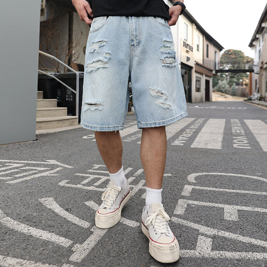 Shorts de Mezclilla Rotos Holgados Estilo Casual Desgastado - Image 3