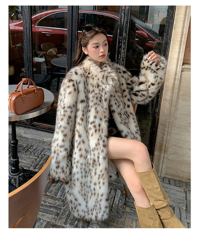 Abrigo de Piel Estampado Leopardo con Cuello de Piel para Mujer - Image 13