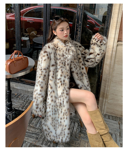 Abrigo de Piel Estampado Leopardo con Cuello de Piel para Mujer - Image 13