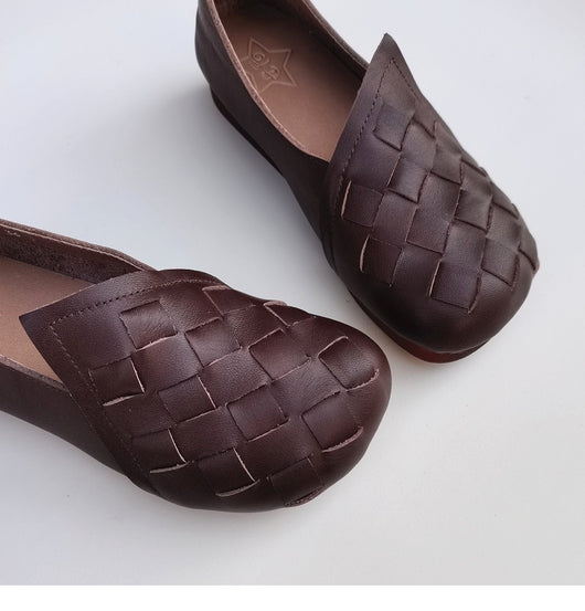 Zapatos Tejidos de Cuero Retro para Mujer - Casual y Versátil