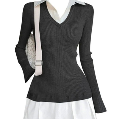 Suéter Preppy Falso Dos Piezas para Otoño e Invierno - Image 5