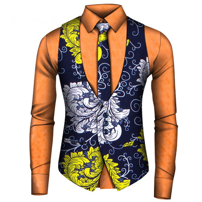 Conjunto de Tres Piezas Africano para Hombre: Camisa, Chaleco y Corbata - Image 9