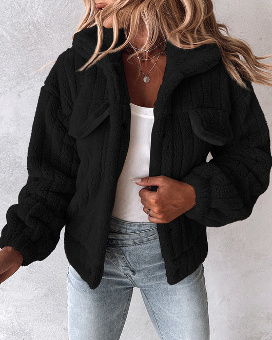 Cardigan Corto de Terciopelo con Rayas Hundidas y Solapa - Image 12