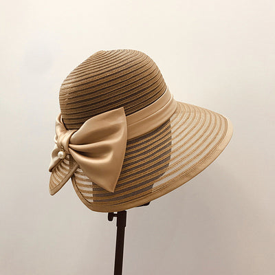 Sombrero de Paja Vintage con Moño Perla para Playa - Image 14