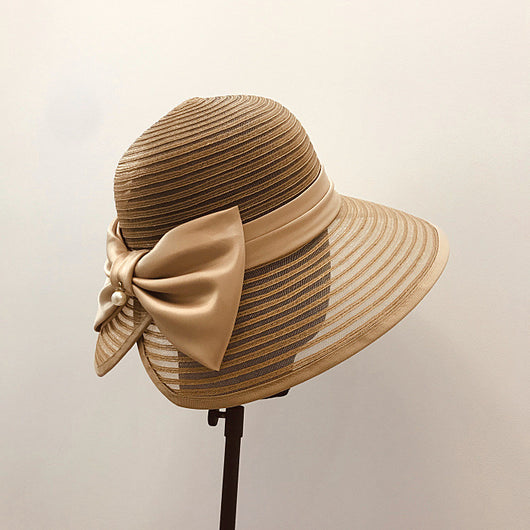 Sombrero de Paja Vintage con Moño Perla para Playa - Image 14