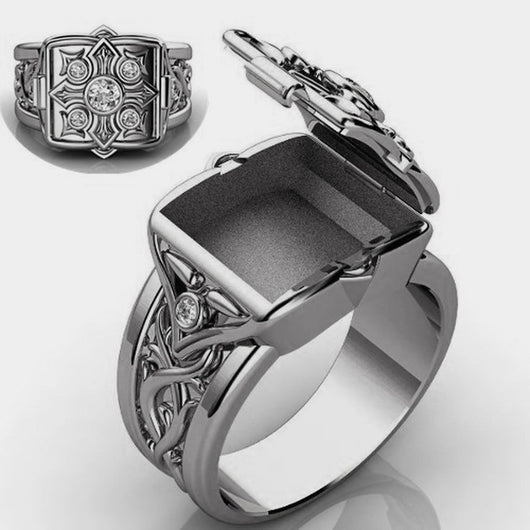 Anillo de Oro con Patrón de Cruz y Tapa Abatible para Hombre - Image 4