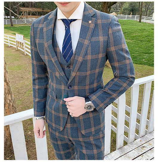 Traje Slim Fit 3 Piezas Fusión Coreana y Británica para Hombre - Image 14