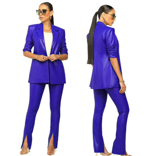 Traje de Cuero PU con Pliegues - Conjunto Elegante para Mujer - Image 10