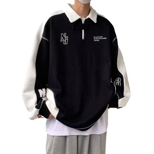 Suéter Polo Hombro Descubierto Estilo Preppy Americano para Parejas - Image 5