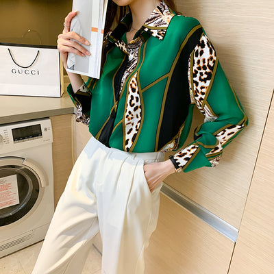 Blusa Estilo Occidental con Estampado Leopardo y Contraste de Colores para Mujer - Image 14