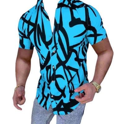 Camisa Casual de Manga Corta con Estampado Europeo Americana para Hombre - Image 5