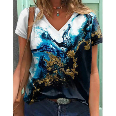 Playera Cuello V Estampado Geométrico Abstracto - Image 3