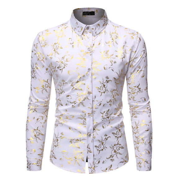 Camisa Casual Hombre con Estampado Floral Bronce