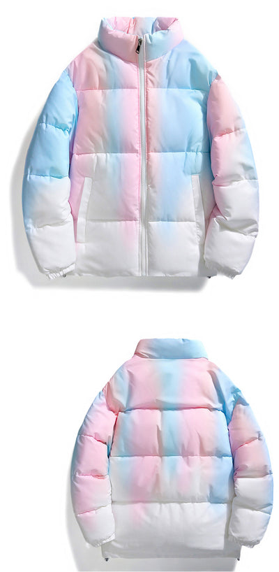 Abrigo de Pareja Degradado con Cuello Alto, Cálido y Acolchado para Invierno - Image 7