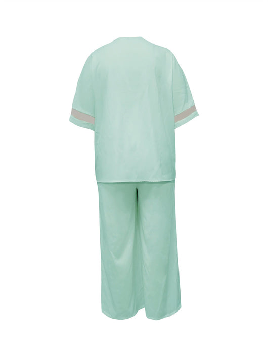 Conjunto de Dos Piezas Pantalón Ancho Cuello V Casual Retro Mujer - Image 15
