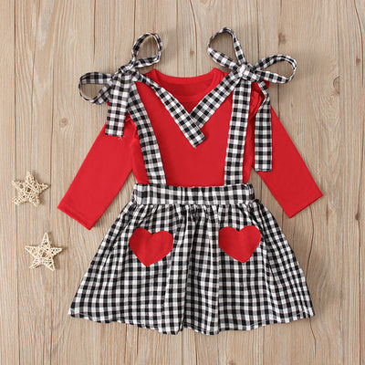 Conjunto Falda Suspensores con Moño y Manga Larga para Niñas
