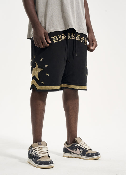 Shorts Militares de Lona Pesada con Bordado Dorado Floral - Image 3
