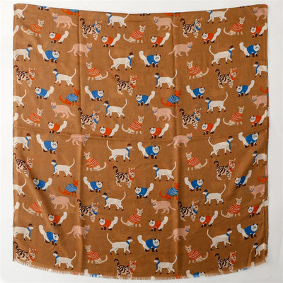 Bufanda Térmica de Algodón y Lino con Diseño de Gatos - Accesorio Fashion - Image 19