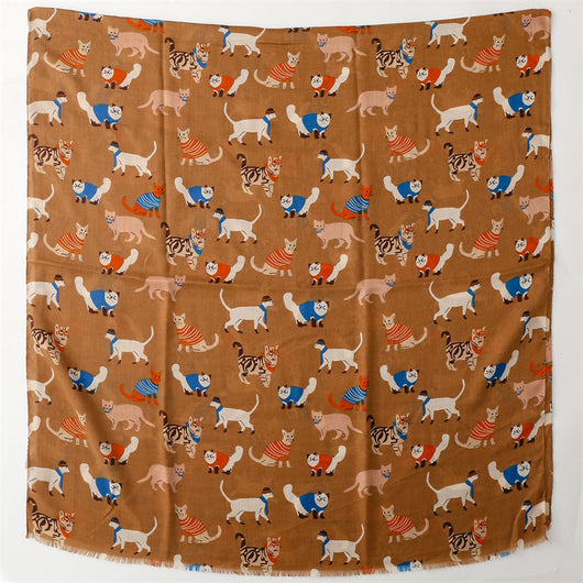 Bufanda Térmica de Algodón y Lino con Diseño de Gatos - Accesorio Fashion - Image 19