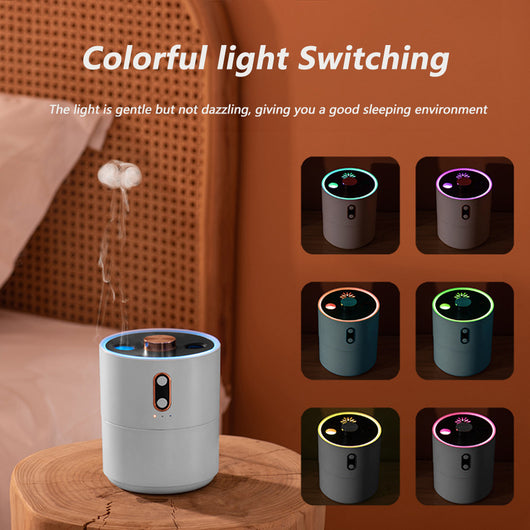 White cylindrical desktop humidifier with rose gold accents, black top, and front control buttons. - Image 3