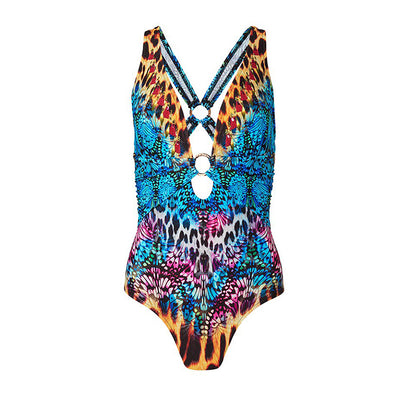 Bikini Estampado con Escote Profundo y Espalda Descubierta - Image 3