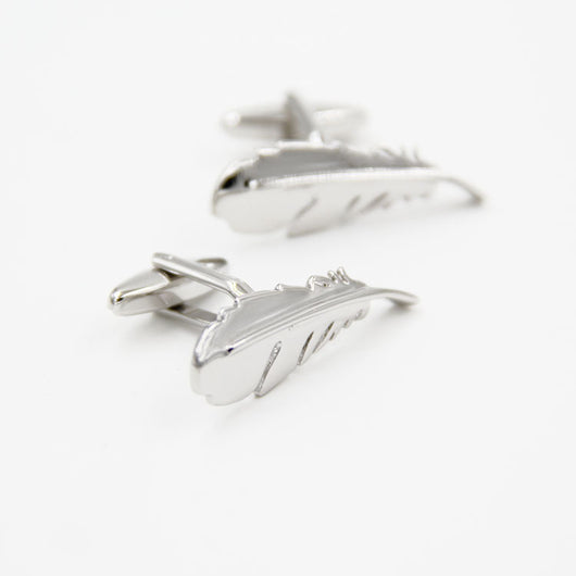 Gemelos de Plata Estilo Francés con Forma de Pluma para Hombre - Image 3
