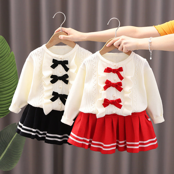 Conjunto Tejido Coreano para Niña: Blusa y Falda Coordinadas