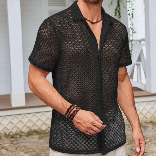 Camisa Casual de Malla Ligera para Hombre - Diseño Liso con Solapa - Image 11