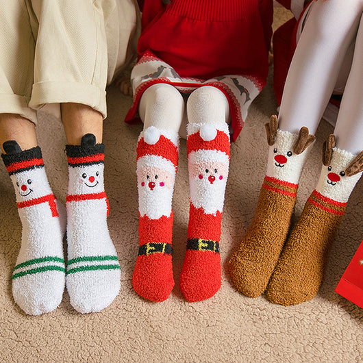 Calcetines Navideños Infantiles de Felpa Coral Antideslizantes con Diseños de Reno, Papá Noel y Muñeco de Nieve - Image 11