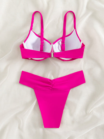 Bikini Dividido de Color Sólido Estilo Europeo Americano - Image 10