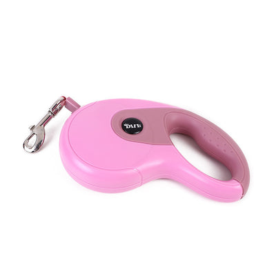 Blue and grey retractable dog leash with a black waste bag dispenser and a silver metal clip. - Image 19