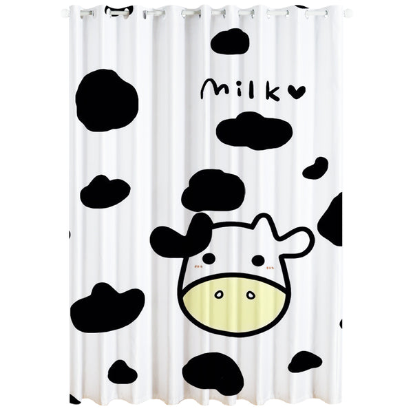 White curtain with a repeating pattern of black outline cartoon faces, featuring grommet top for easy hanging. - Image 5
