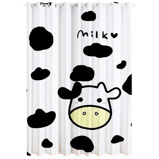 White curtain with a repeating pattern of black outline cartoon faces, featuring grommet top for easy hanging. - Image 5