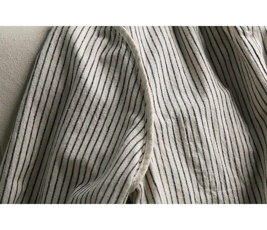 Blusa Retro de Lino y Algodón a Rayas con Diseño Artístico - Image 17