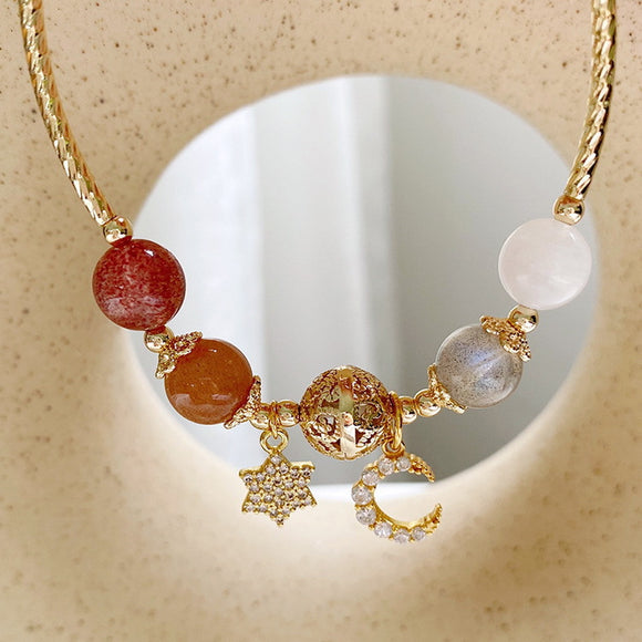Pulsera de Piedra de Luna y Piedra de Sol con Baño de Oro 14K