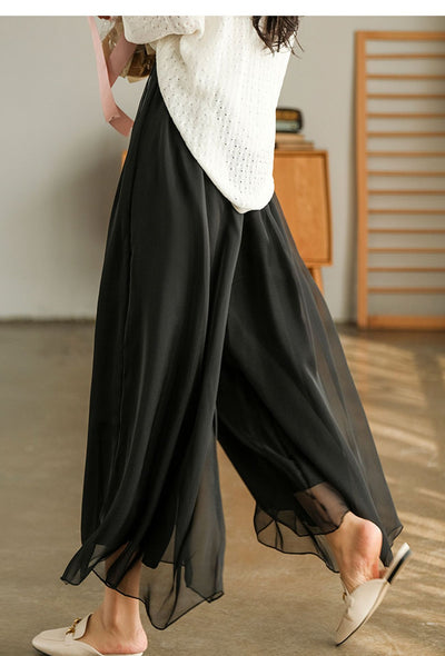 Pantalones Anchos de Cintura Alta en Malla y Gasa - Comodidad Elegante - Image 49