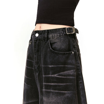 Pantalones Vaqueros Cropped Retro Americano con Patrón Barba de Gato Delavado - Image 4