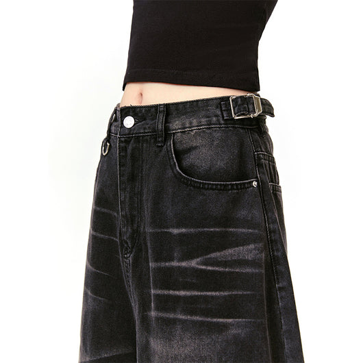 Pantalones Vaqueros Cropped Retro Americano con Patrón Barba de Gato Delavado - Image 4