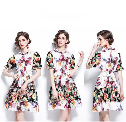 Vestido Estampado de Rosas con Mangas Linterna - Image 7