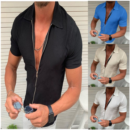 Cardigan Casual de Hombre Ajustado con Cierre de Cremallera y Manga Corta - Image 16