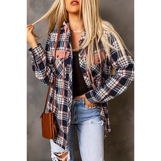 Chaqueta Cardigan de Cuadros para Mujer con Capucha y Contraste de Colores - Image 3