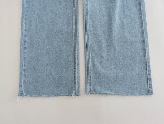 Jeans de Talle Alto y Pierna Ancha con Detalles Perforados para Primavera y Verano - Image 16