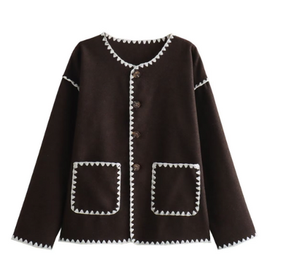 Chaqueta de Lana Elegante con Detalles de Bolsillos y Combinación de Colores Europeo-Americana - Image 9
